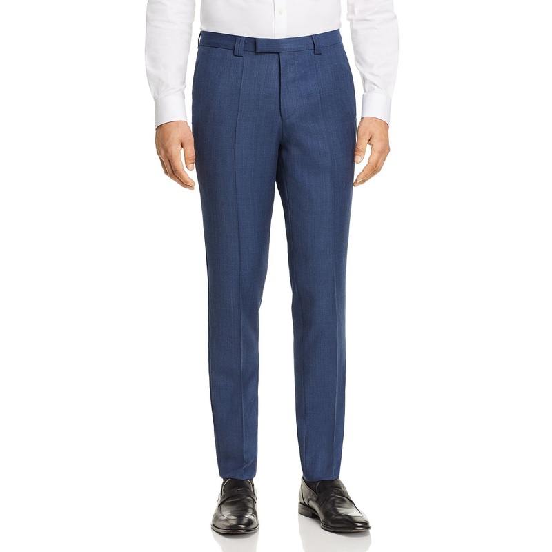 HUGO BOSS Mens Hesten Dress Pants Size 32 Blue Birdseye Extra Slim Fit