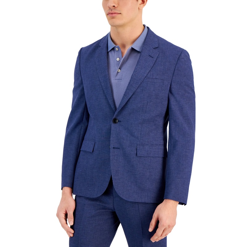 HUGO BOSS Mens Modern-Fit Micro-Grid Suit Jacket 40S Blue