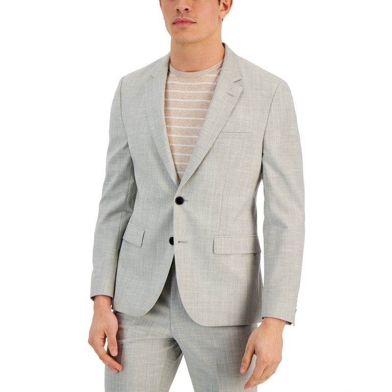 HUGO BOSS Mens Modern-Fit Superflex Suit Light Grey 36S Sport Coat Wool