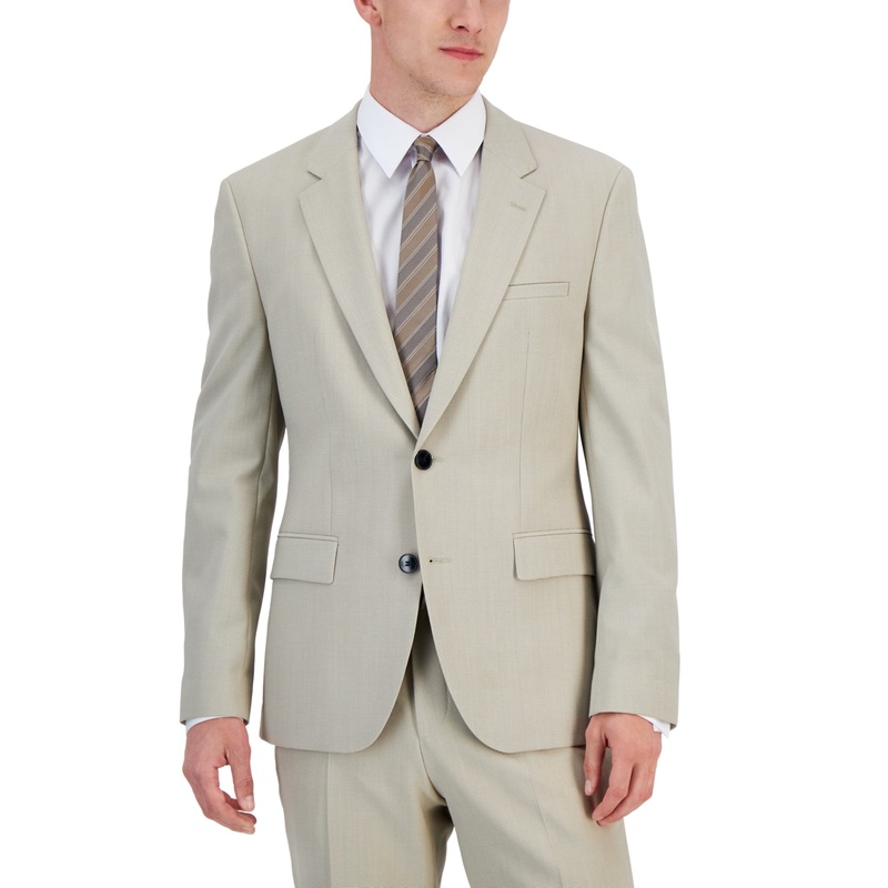 HUGO BOSS Mens Modern-Fit Superflex Tan Suit Jacket 44R Sport Coat Wool