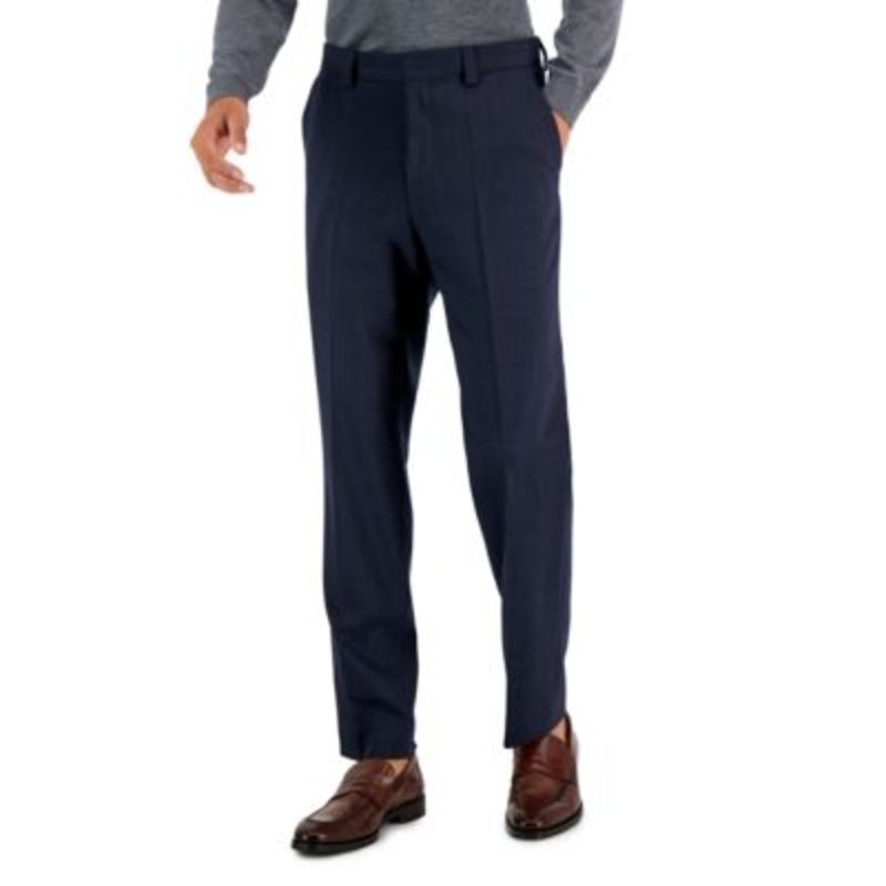 HUGO BoSS Mens Modern-Fit Wool Dress Pants 30 x 32 Navy Blue / Brown Plaid