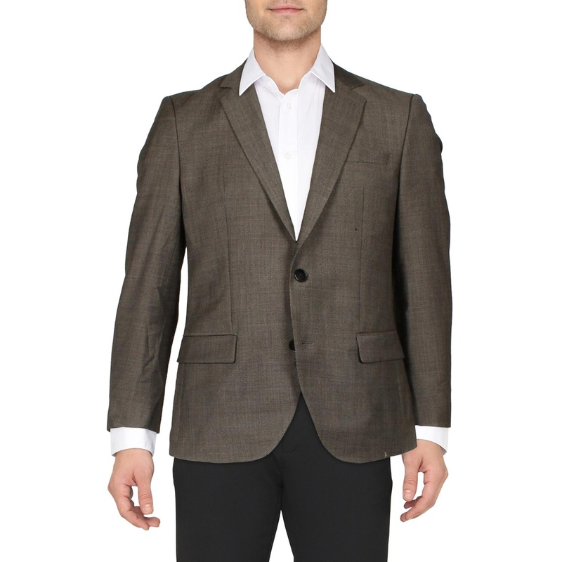HUGO BOSS Mens Slim-Fit Suit Jacket Dark Brown 36S Wool Sport Coat Blazer