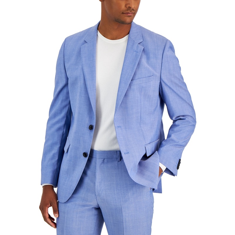 HUGO BOSS Modern-Fit Solid Light Blue Suit Jacket 44L Wool Sport Coat