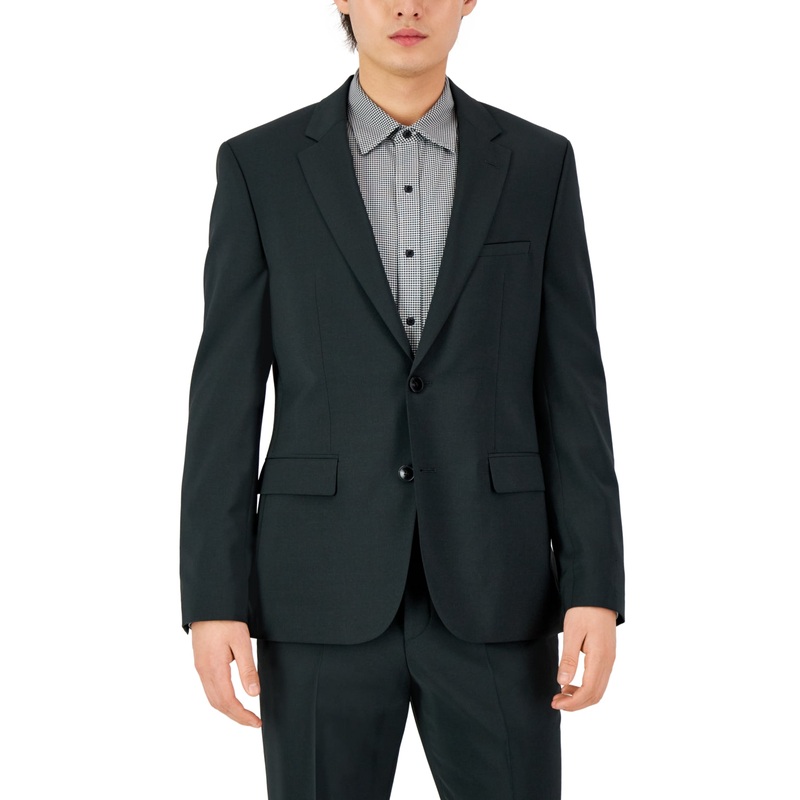 HUGO Mens Modern-Fit Dark Green Super Flex Suit Jacket 44R Wool Sport Coat