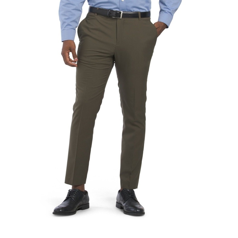 Perry Ellis Portfolio Pants Mens 34 X 34 Green Stretch Skinny Fit Perfomance
