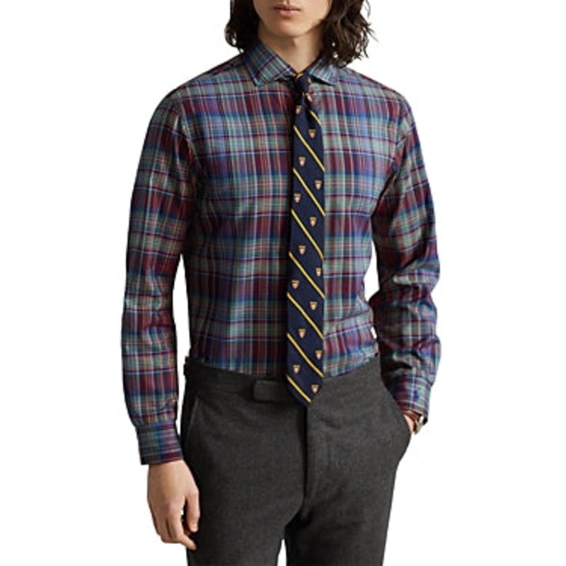 Polo Ralph Lauren Mens Cotton Twill Plaid Classic Fit Button Down Shirt Blue Red XL