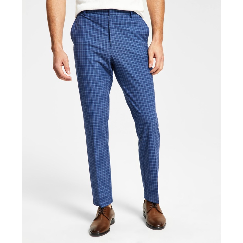 Tommy Hilfiger Men's Modern-Fit TH Stretch Check Performance Pants Blue 32 X 34