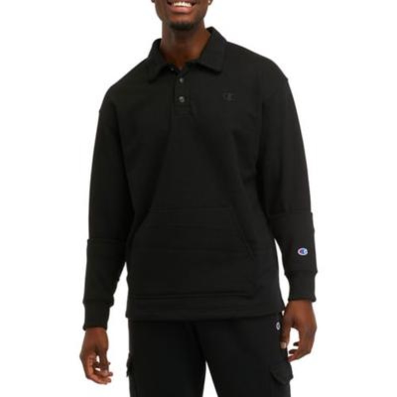 Champion Men's Powerblend Classic-Fit Black Rugby Collared Sweatshirt Large