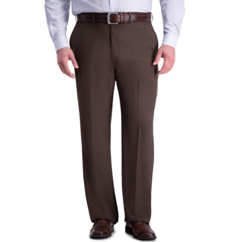 Haggar Men's Big & Tall Comfort Stretch Classic Fit Pants Brown 48 x 32