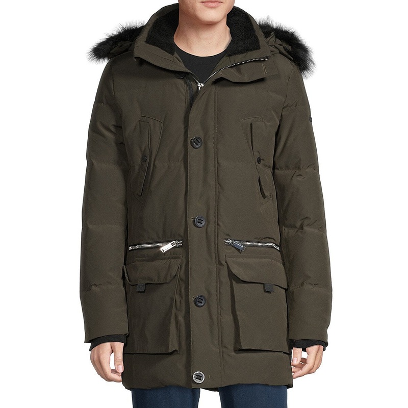 KARL LAGERFELD Paris Men's Parka with Sherpa Lined Hood Jacket Coat Small Green