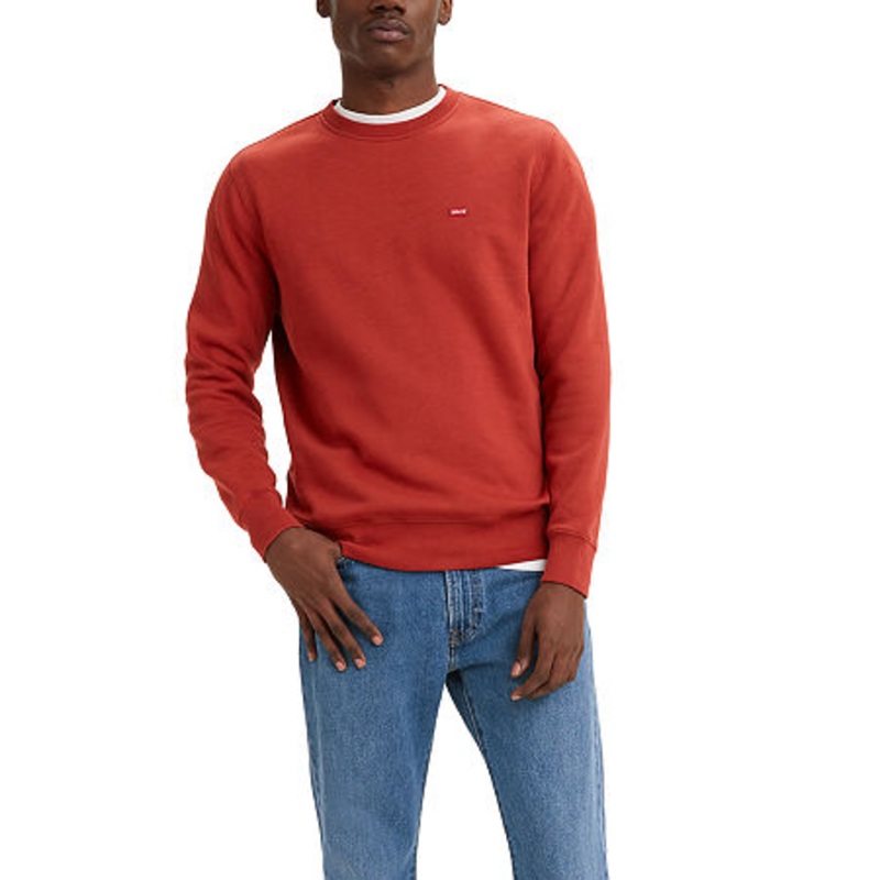 Levi's Men's Core Crew Regular Fit Long Sleeve Sweatshirt in Brick Red Medium