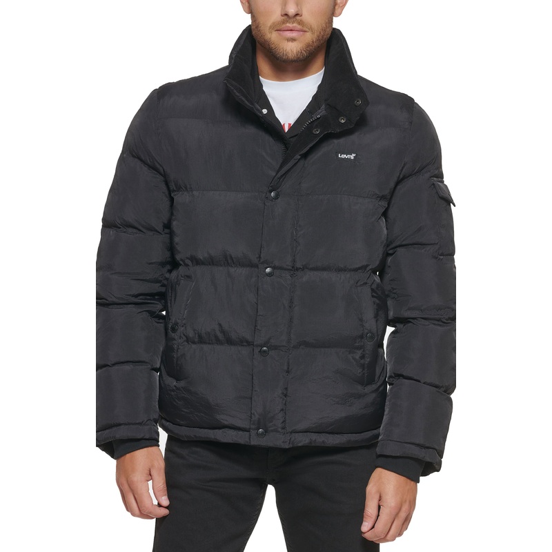 Levis Mens Stand Collar Quilted Puffer Black Medium