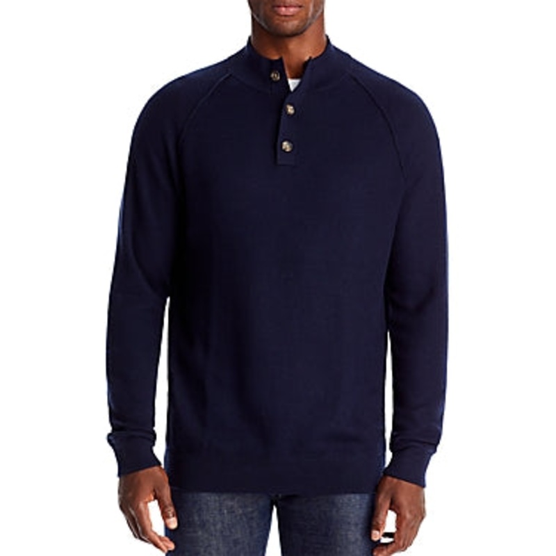 Peter Millar Parkway Textured Mock Neck Sweater Large Navy Blue