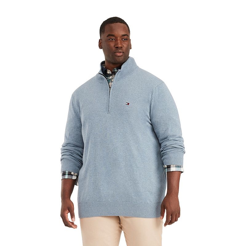 Tommy Hilfiger Mens Quarter-Zip Captains Blue Heather 2XLT