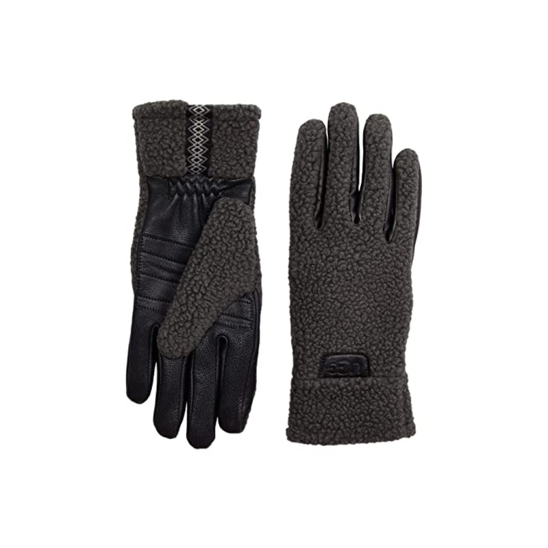 UGG Polartec Mens Sherpa Gloves with Conductive Palm Black Grey Large