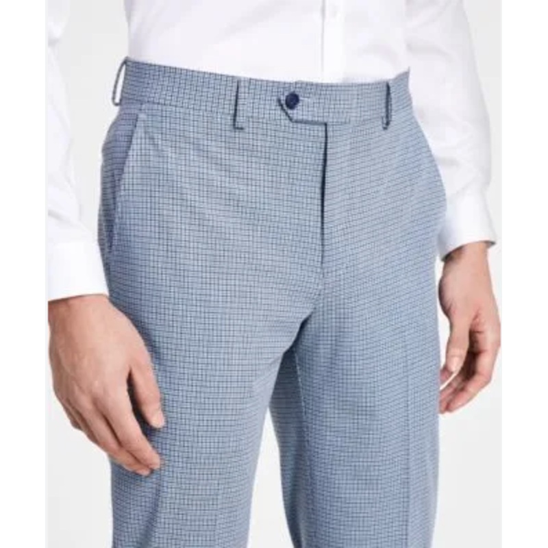 Bar III Mens Slim Fit Mini Check Suit Pants Blue 38 x 30
