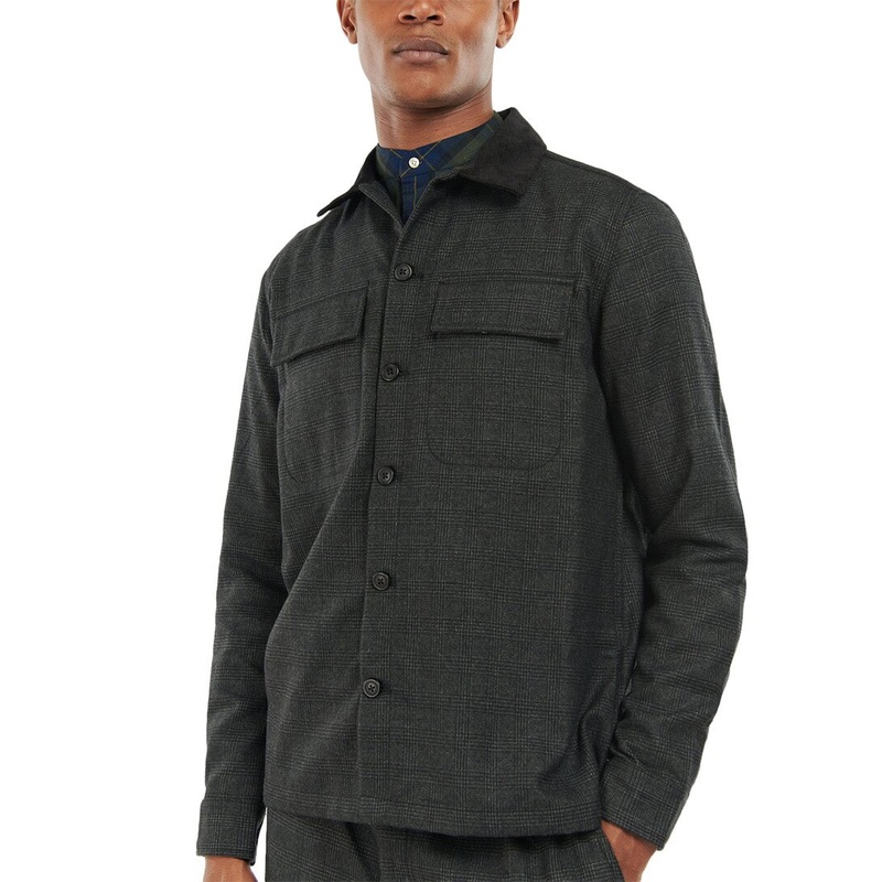Barbour Men's Clayp Overshirt Jacket XXL 2XL Black Plaid Wool Blend