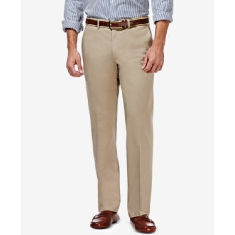 Haggar Men's Premium No Iron Khaki Flat Front Pant Straight Fit 32 x 34