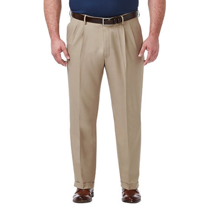 Haggar Mens Big and Tall Premium Comfort Stretch Pants Khaki 44 x 32