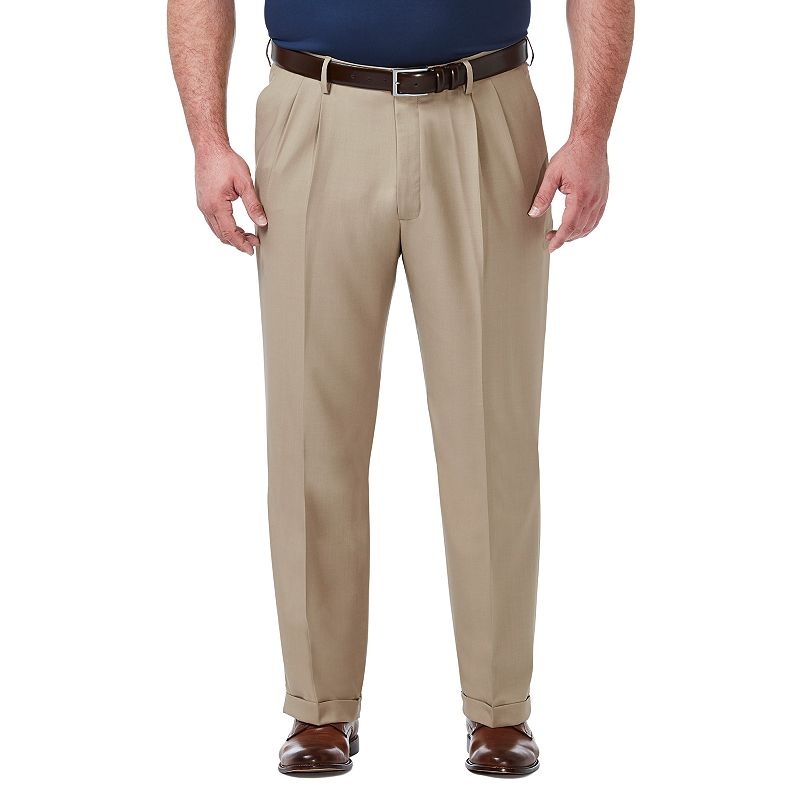 Haggar Mens Big & Tall Comfort Stretch Dress Pants Khaki 44 x 34