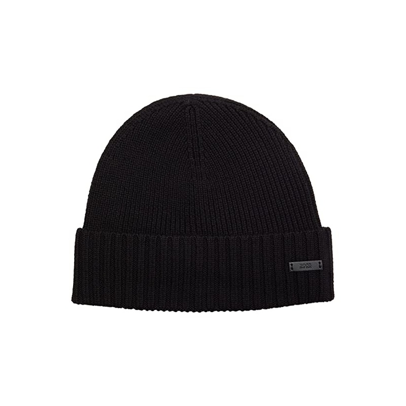 Hugo Boss Men's Virgin-Wool Beanie Hat Black OS