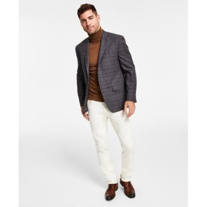 Lauren Ralph Lauren Mens Classic Fit Ultraflex Plaid Blazer Grey brown 50R