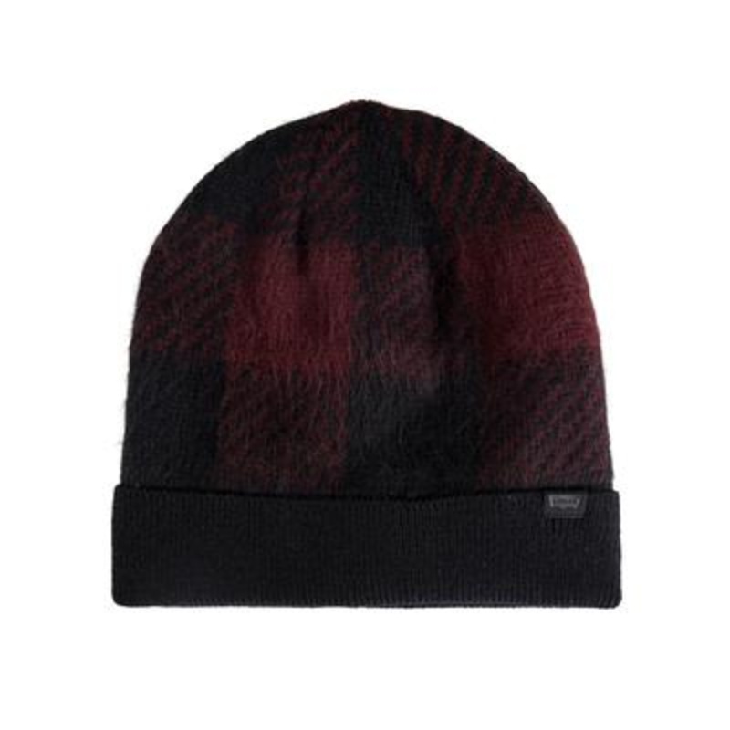 Levi's Men's Buffalo Check Cuff Beanie Burgundy OSFA