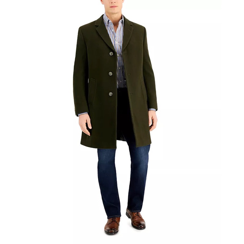 NAUTICA Men's Barge Classic Fit Wool/Cashmere Blend Overcoat 36R Olive Green