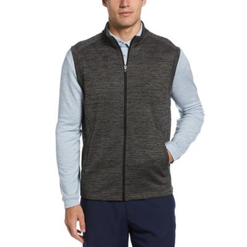PGA TOUR Men's Textured Full-Zip Fleece Golf Vest Caviar Heather Medium