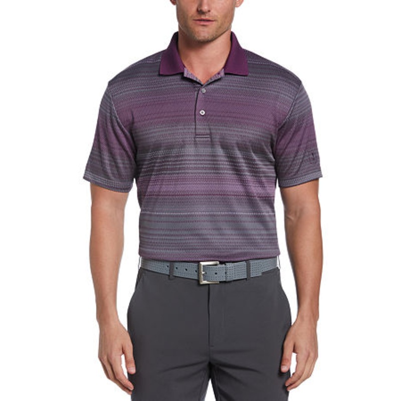 PGA TOUR Mens Short Sleeve Jacquard Polo Shirt Blue Purple Large