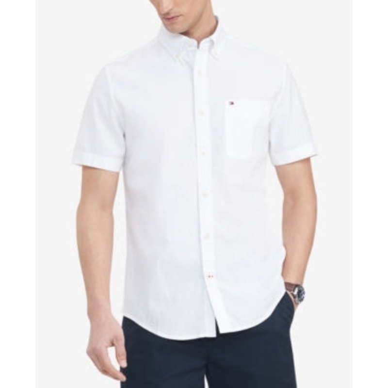 Tommy Hilfiger Men's Custom-Fit Porter Textured Shirt Button Down White XXL
