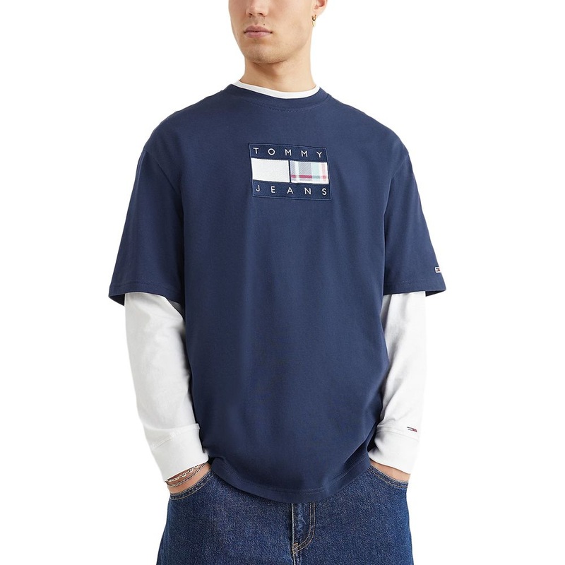 Tommy Jeans Tommy Hilfiger Men's Skater Tartan Flag T-Shirt Blue Small
