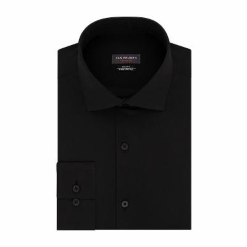 Van Heusen Men's Slim Fit Dress Shirt Traveler Stretch Black 16-16.5 / 34-35