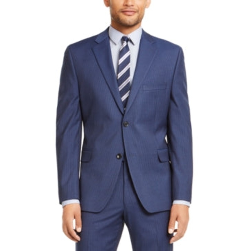 Alfani Men's Slim Fit Performance Suit Jacket Blue Striped 46R