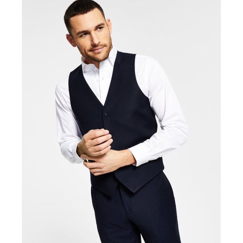 Alfani Mens Navy Slim Fit Diamond Grid Tuxedo Vest Small