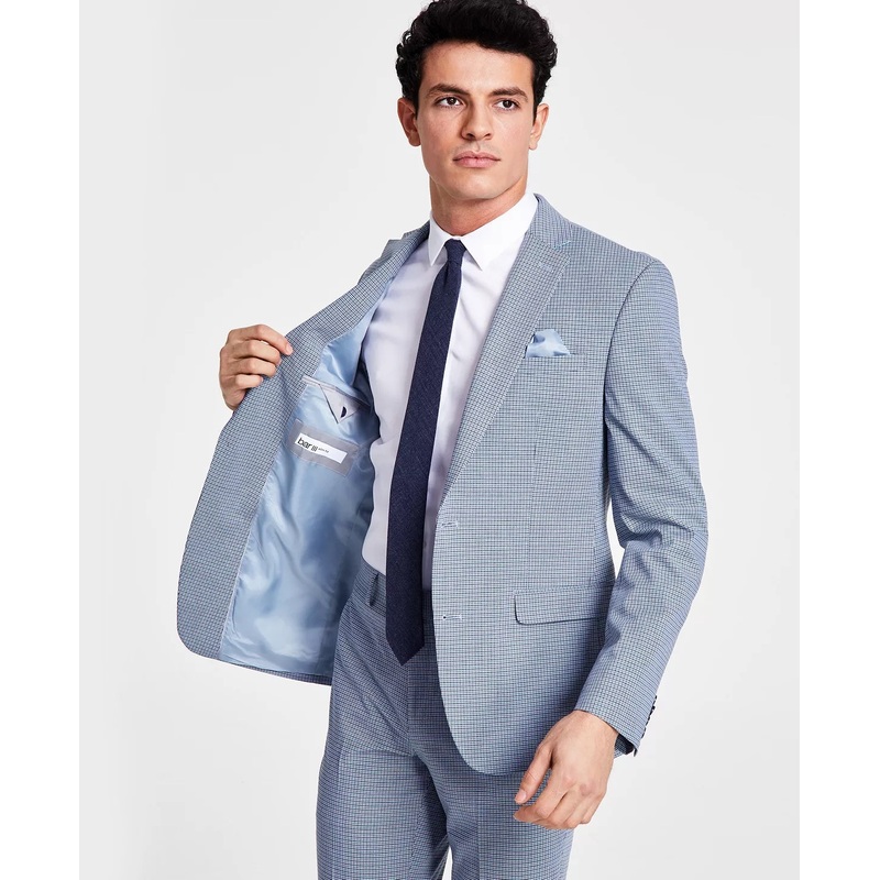 Bar III Mens Slim Fit Mini Check Suit Jacket Blue 44S