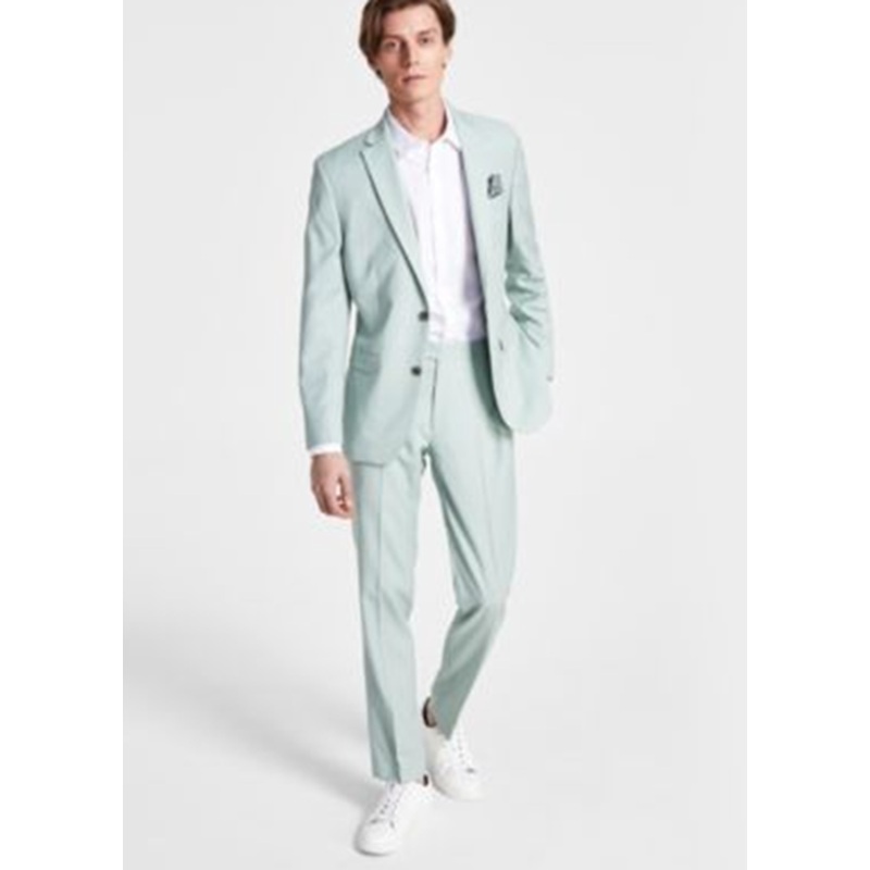 BAR III Mens Slim Fit Sharkskin Suit Jacket Green 38R