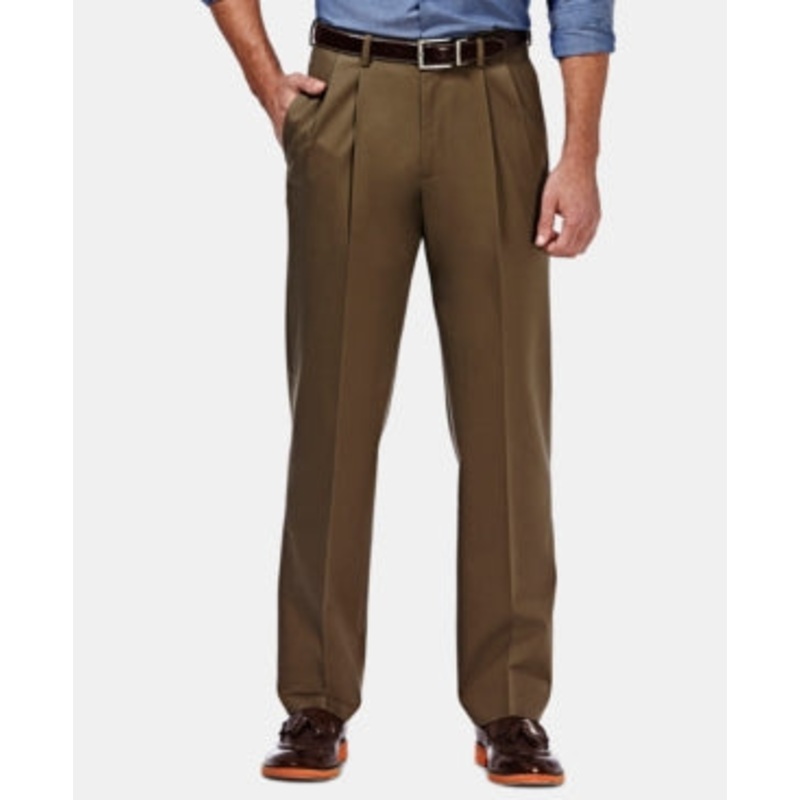 Haggar Khaki Classic Fit No-Iron Pants Brown 38 X 29