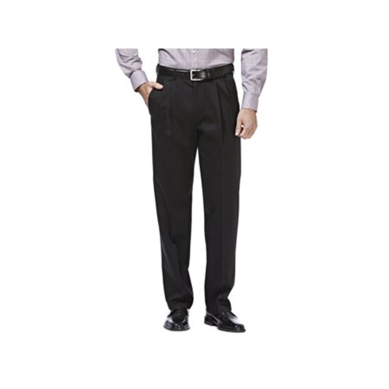 Haggar Men's Premium No Iron Khaki Pleat Front Black Pant Classic Fit 44 x 29