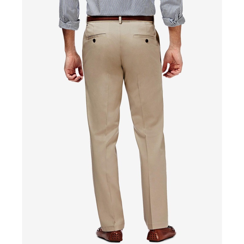 Haggar Mens Premium No Iron Straight Fit Flex Waist Plain Front Pant Tan 33 x 30