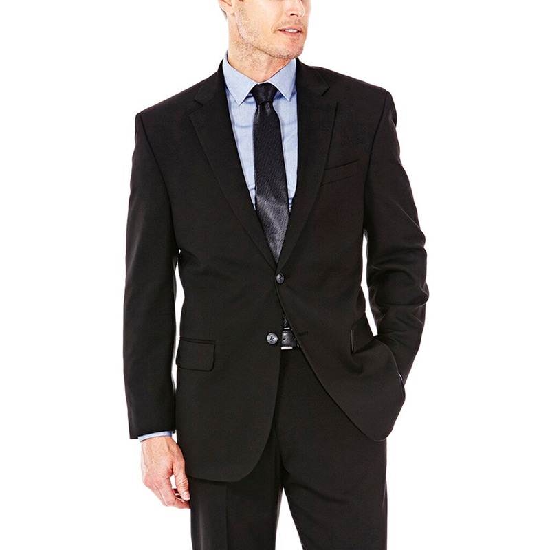 J.M. Haggar Mens  Sharkskin Suit Jacket Black 46L