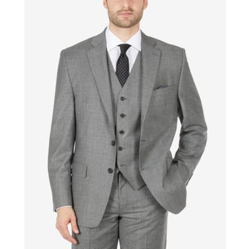 Ralph Lauren Men's Wool Flannel Classic-Fit Suit Jacket Black White 38S