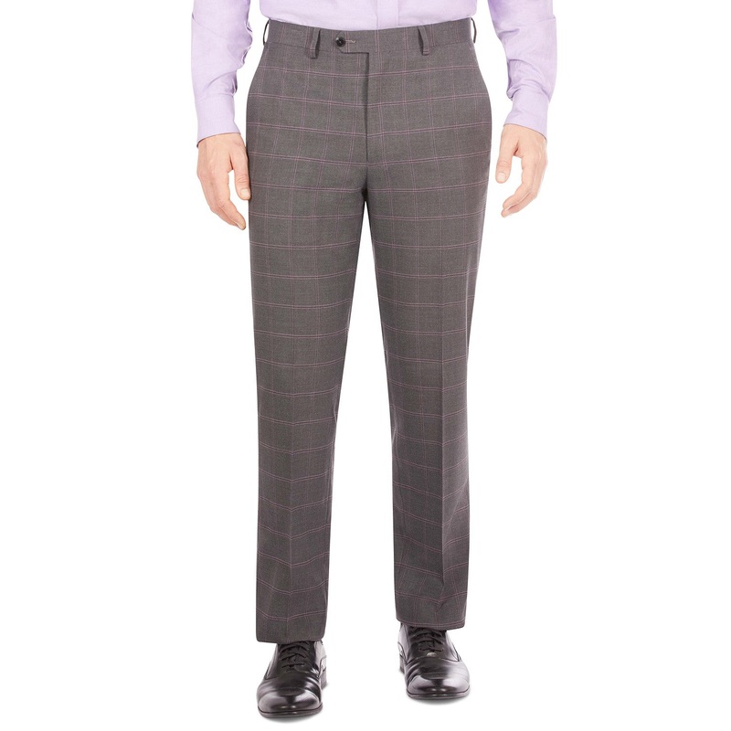 Sean John Mens Classic Fit Check Suit Pants Grey Purple 36 x 30
