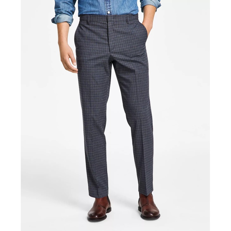 Tommy Hilfiger Men's Plaid Pants Grey Blue 30 x 30 Modern-Fit Th Flex Check