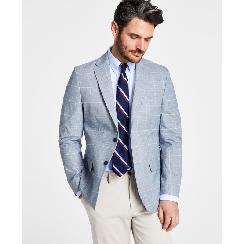Tommy Hilfiger Mens Plaid Blazer Blue Red Size 44L