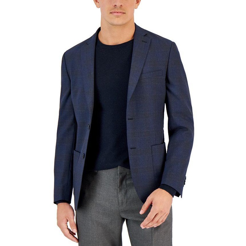 Bar III Men's Slim-Fit 40S Navy Windowpane Knit Blazer