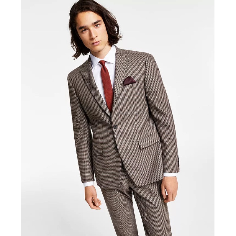 Bar III Men's Slim-Fit Check Suit Jacket Burgundy black Check 40S