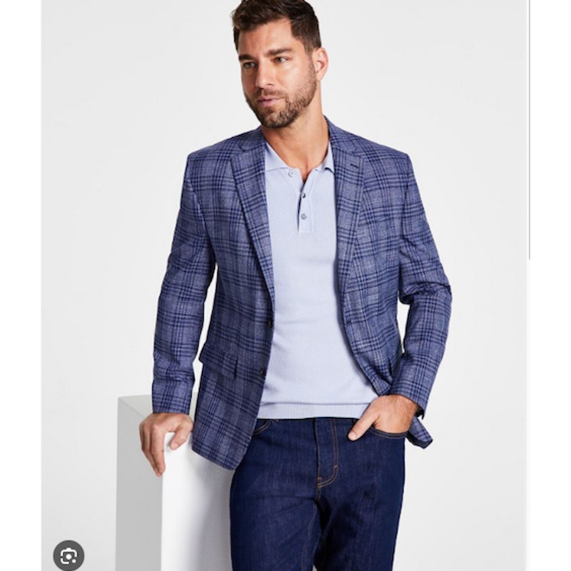 Lauren Ralph Lauren Mens Classic Fit UltraFlex Blue Plaid Suit Jacket  41R