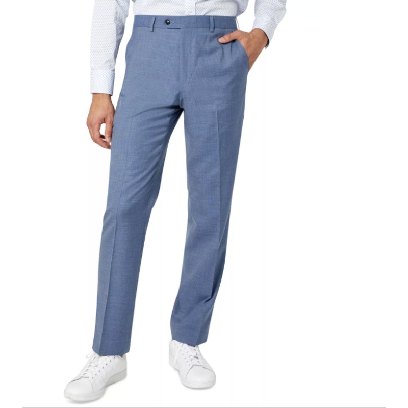 Sean John Mens Blue Solid 38 x 32 Classic-Fit Suit Pants