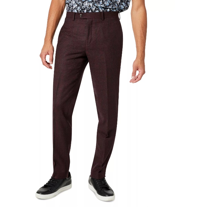 Tallia Men's Slim-Fit Red Plaid Wool Suit Pants 32 x 30
